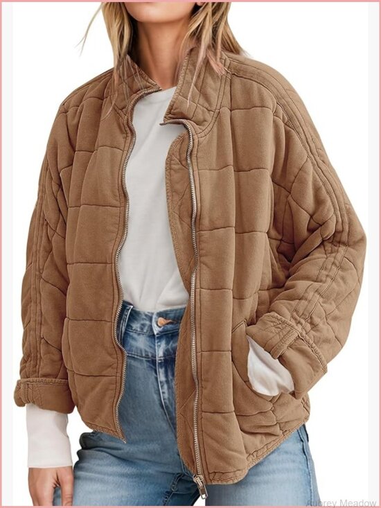 Jackets & Blazers - Women's Quilted Lightweight Zip Up Jacket with Pockets